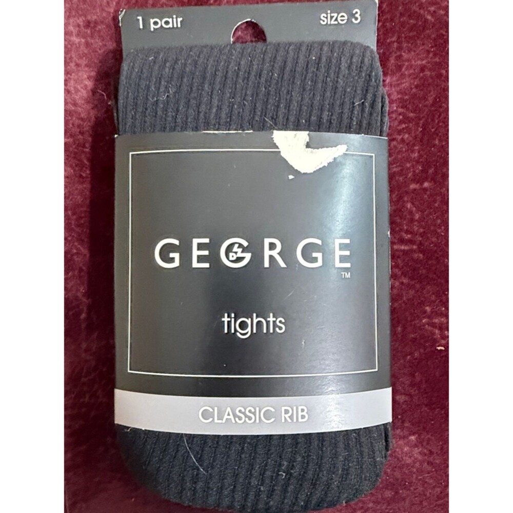 George Black Ribbed Tights Size 3 NWT Control Top Classic Rib Knit Hosiery